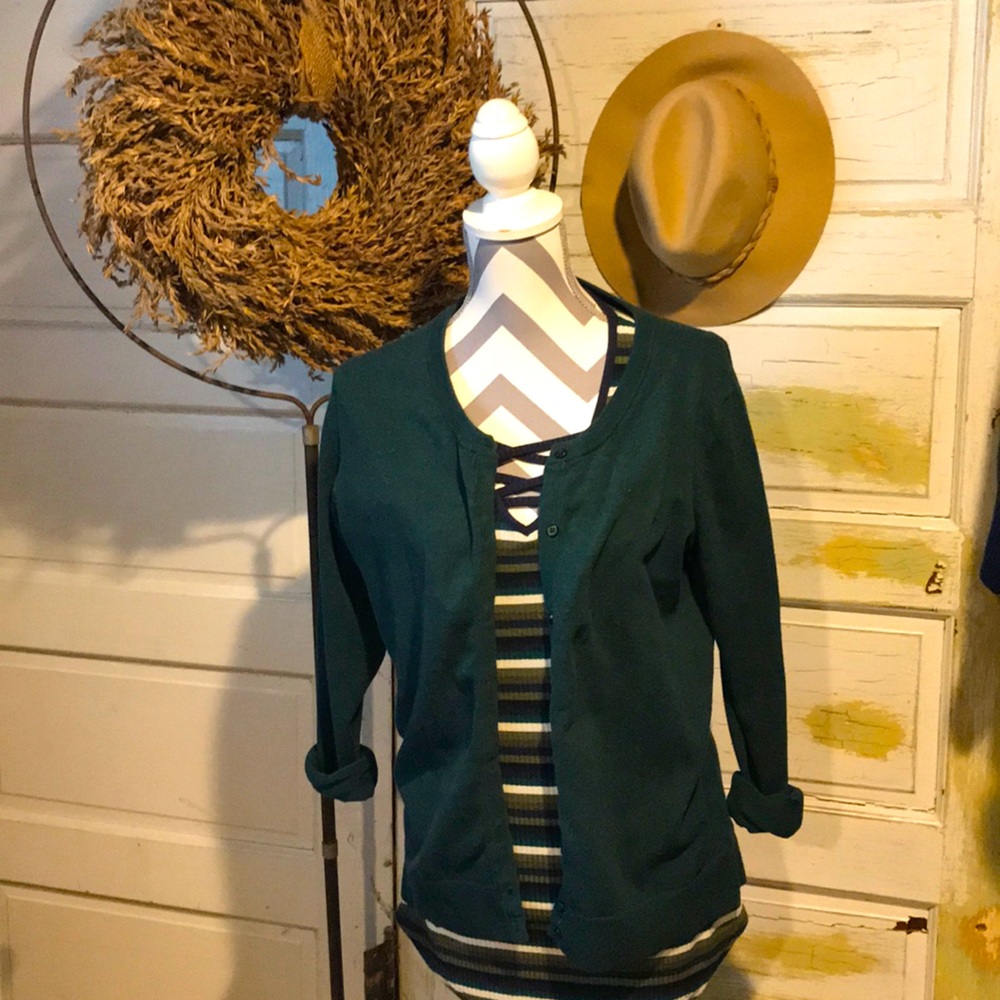 🍁 Dark Green Cardigan- waist length size xl